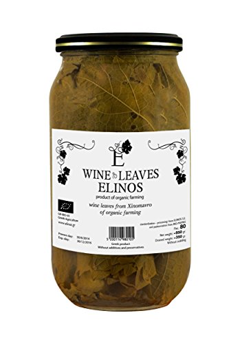 Elinos Greek Organic Vine Leaves Net Weight 950gr Glass jar